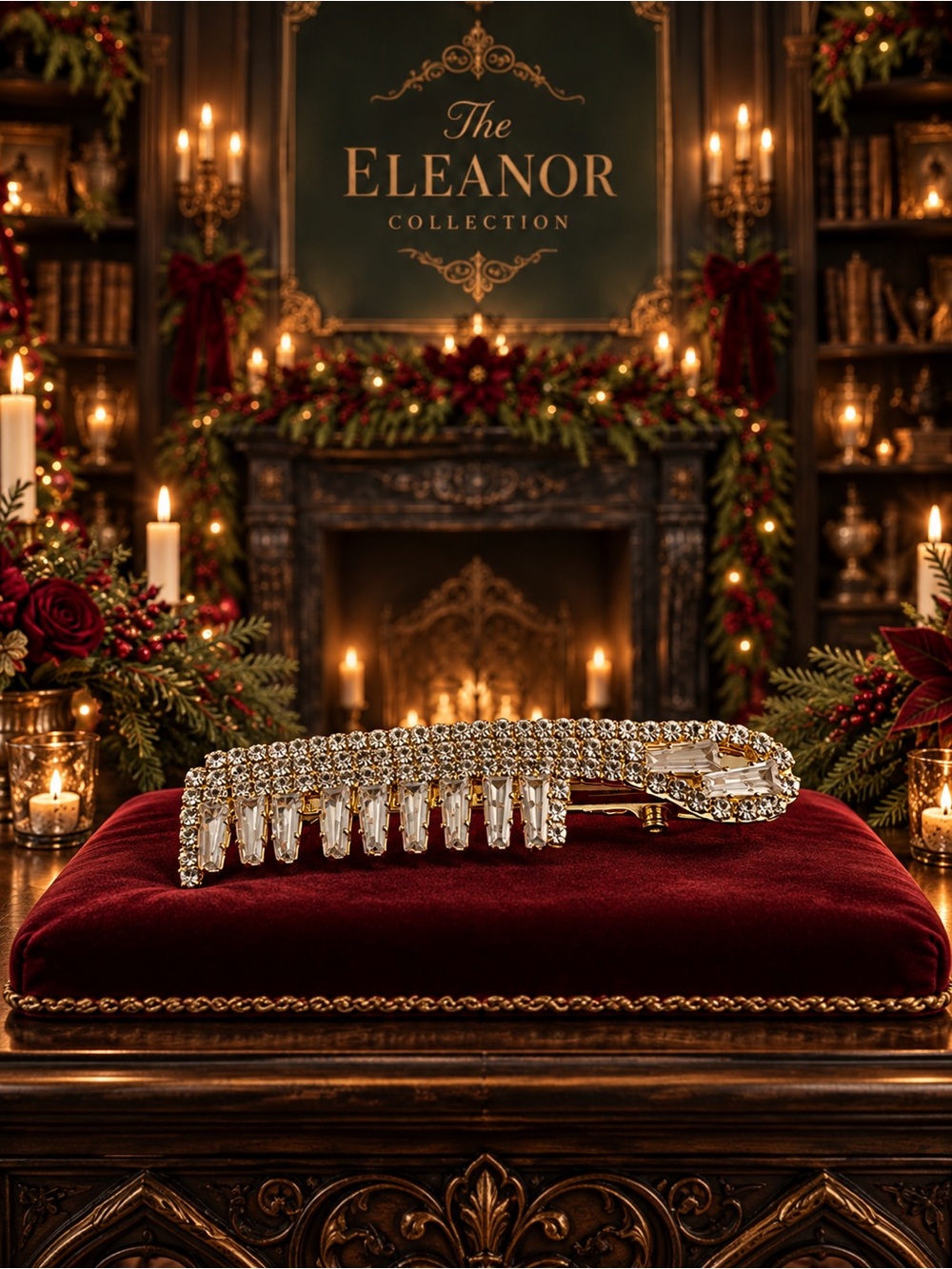 The Eleanor Collection Gold-Tone Crystal Baguette Rhinestone Statement Barrette.
